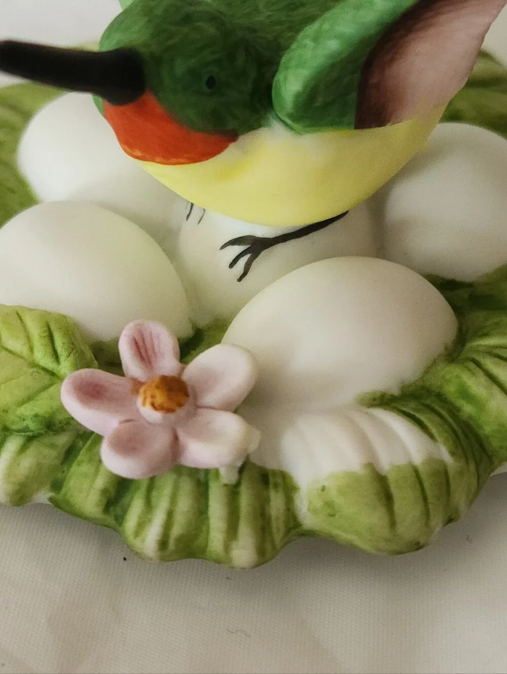 Vintage Lefton Hummingbird Trinket Box w/ Nest Figurine 3.5